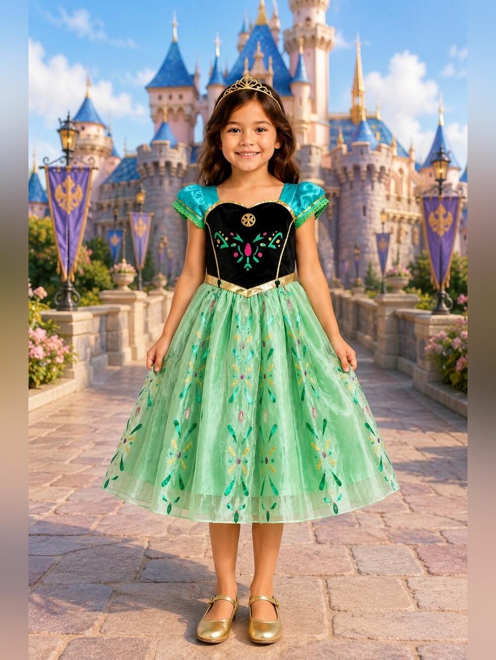 Vogue Disney Anna Inspired Green Girls' Princess Costume Dress Up Dress